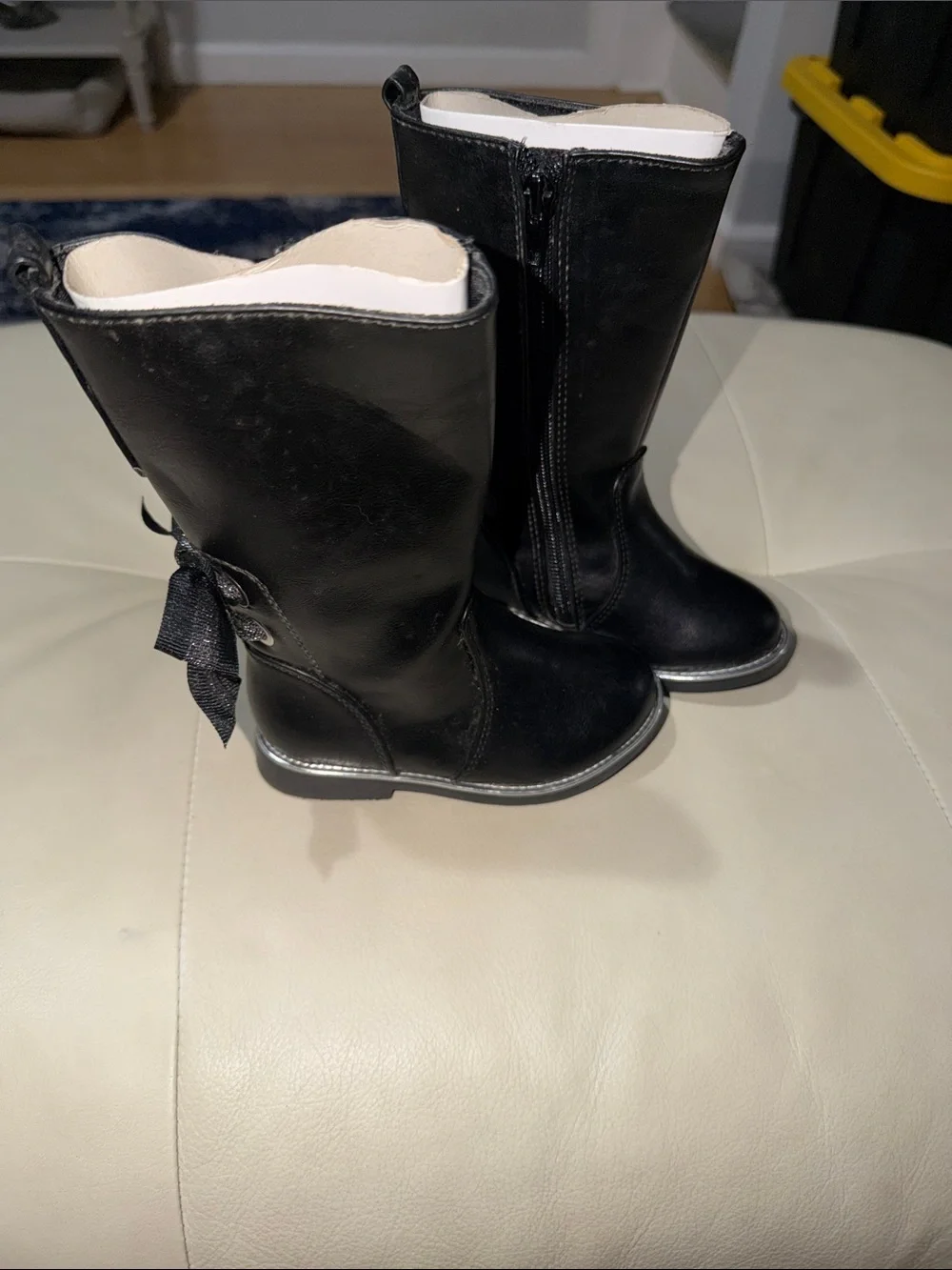 Kids Black Bow-Accent Mid-Calf Boots